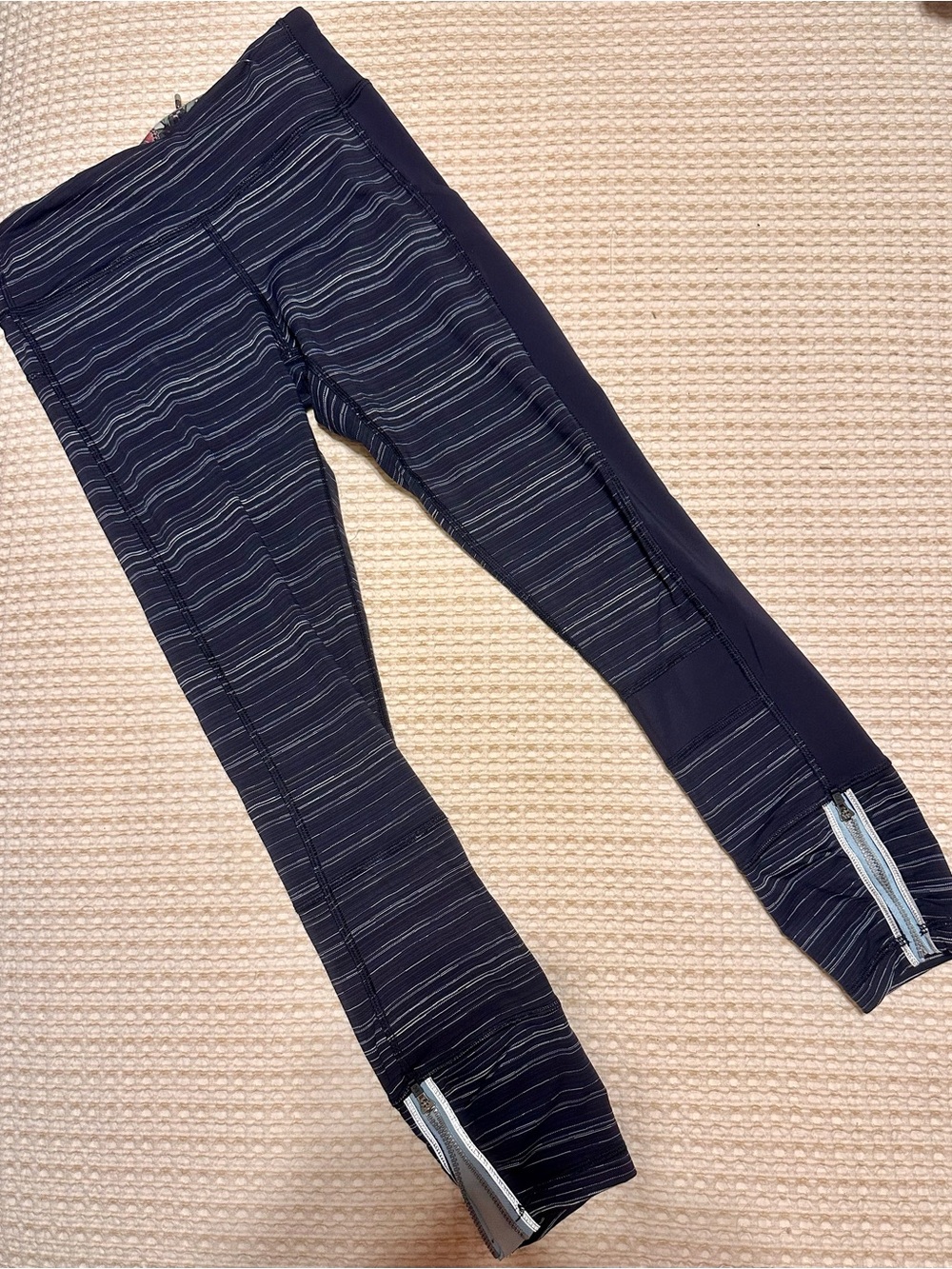 lululemon athletica Navy Striped Performance Leggings with Ankle Zips